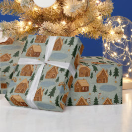 Papier Cadeau Cozy Winter Village Pattern Wrapping Paper