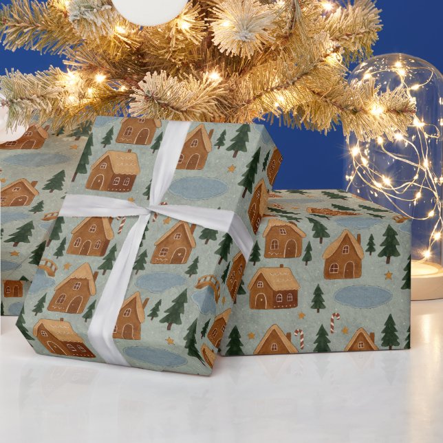 Papier Cadeau Cozy Winter Village Pattern Wrapping Paper (Vacances)
