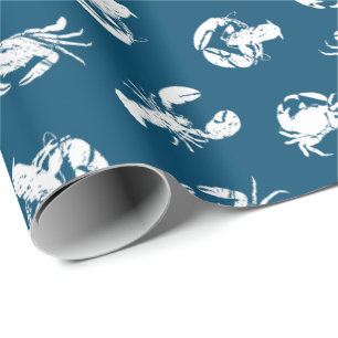Papier Cadeau Crabe de homard Bleu Blanc Fruits de mer Imprimer