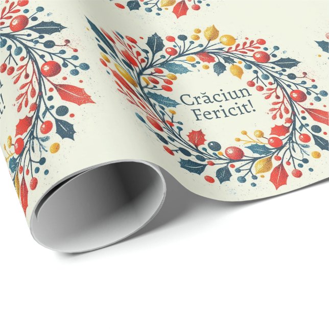 Papier Cadeau Craciun fericit - roumain - drapeau tricolore - bl (Coin rond)