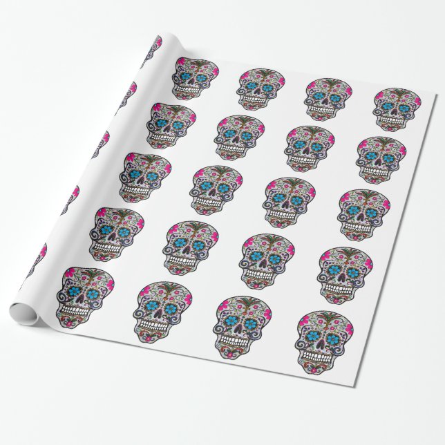 Papier Cadeau Crâne à sucre parties scintillant (Déroulé)