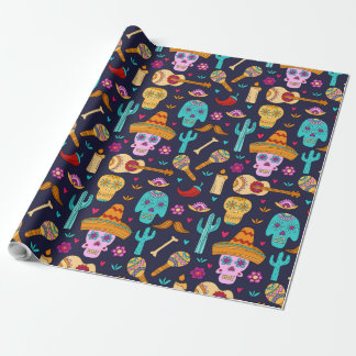 Papier Cadeau Crâne à sucre sur papier d'emballage motif bleu fo