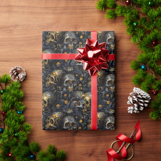 Papier Cadeau crâne baroque doré