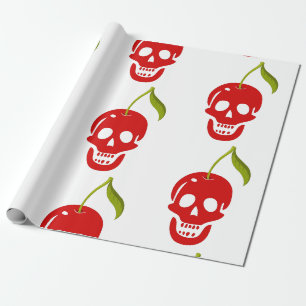 Papier Cadeau crâne cerise squelette halloween gothique