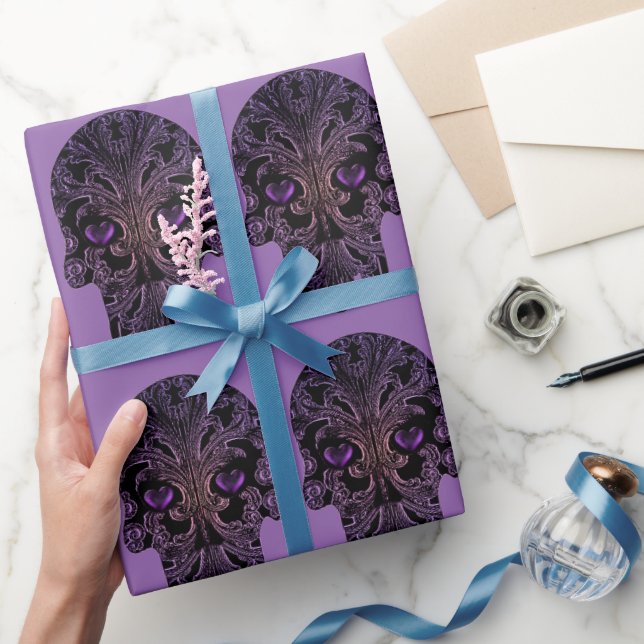 Papier Cadeau Crâne de Filigree dans les nuances de violet (Cadeaux)