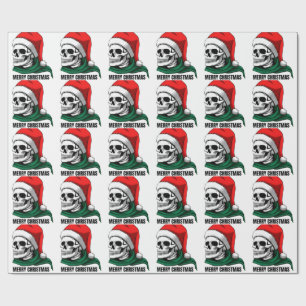 Papier Cadeau Crâne de Noël gothique avec chapeau de Père Noël –
