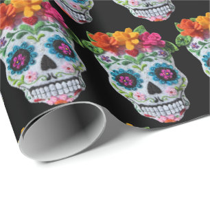 Papier Cadeau Crâne de Sucre Jour des Morts Célébration Mexicain