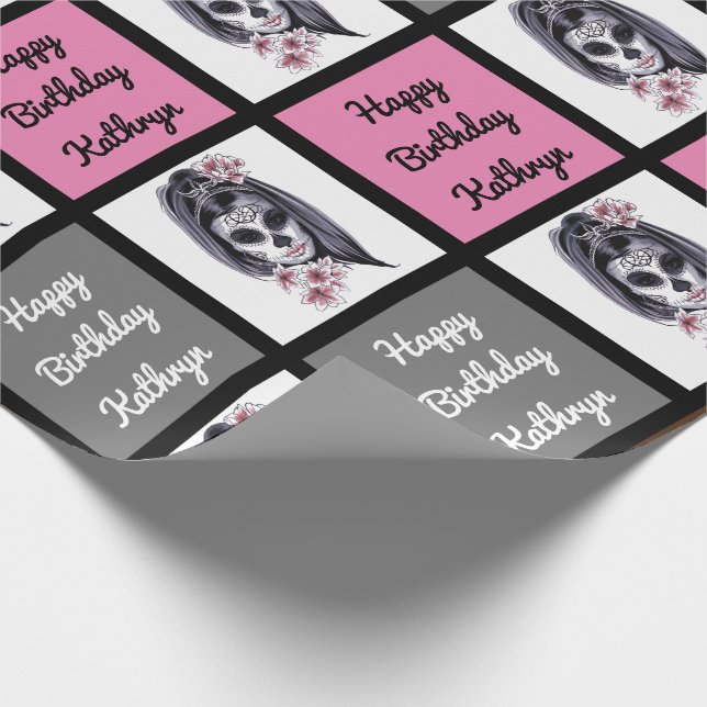 Papier Cadeau Crâne de sucre Personnalisé Anniversaire (Coin)