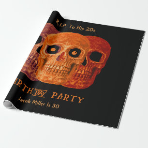 Papier Cadeau Crâne drôle Orange Gothique Anniversaire RIP à ses