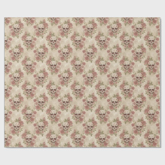 Papier cadeau crâne et rose gothique victorien