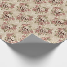 Papier cadeau crâne et rose gothique victorien