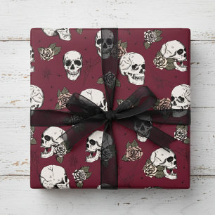 Papier Cadeau Crâne Floral Gothique Bourguignon Élégant