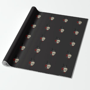 Papier Cadeau Crâne gothique avec Rose et corbeau