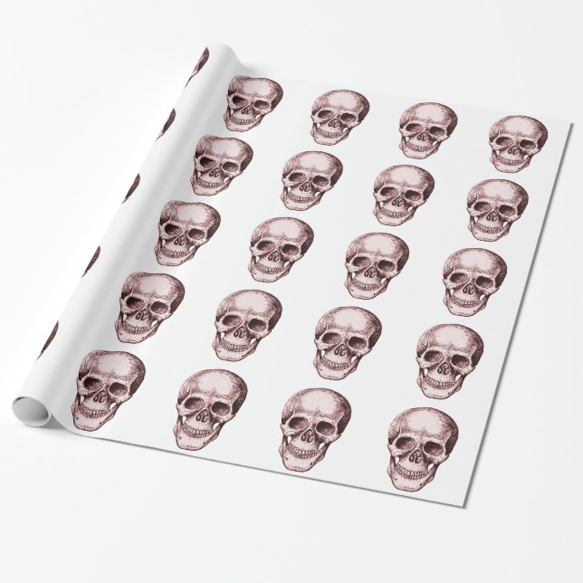 Papier Cadeau Crâne humain rouge foncé (Déroulé)