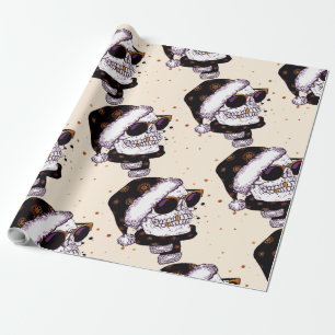 Papier Cadeau Crâne mignon de Père Noël avec des sunglass