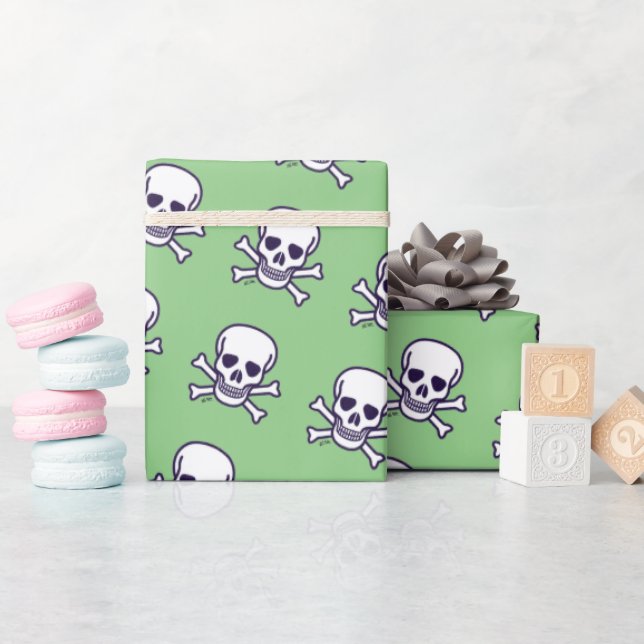 Papier Cadeau Crâne n Bones papier d'emballage blanc vert brilla (Baby Shower)