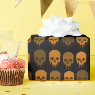 Papier Cadeau Crâne noir et orange Imprimer Halloween