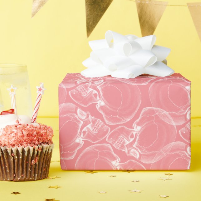 Papier Cadeau Crâne sur papier d'enveloppement rose (Fête d'anniversaire)
