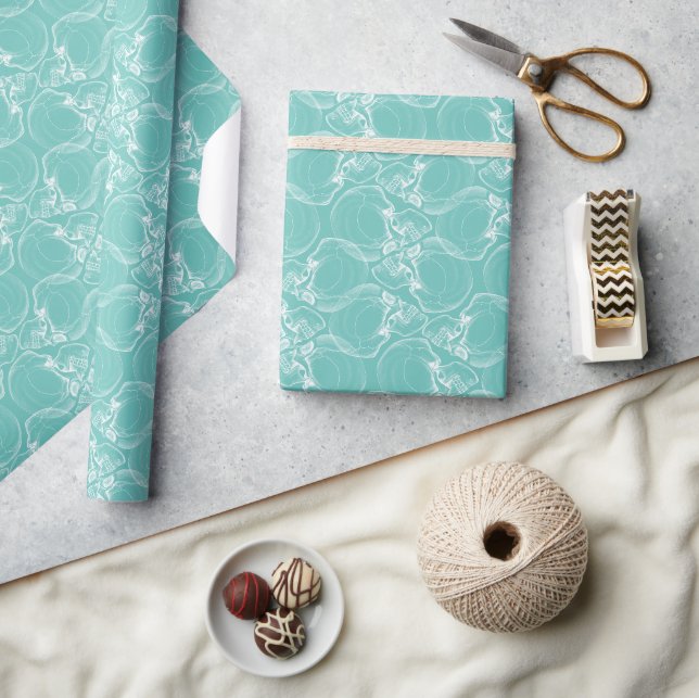 Papier Cadeau Crâne sur papier d'enveloppement Turquoise (Artisanat)
