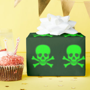 Papier Cadeau Crâne vert et os croisés