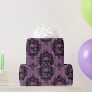 Papier Cadeau Crâne victorienne violet et noir Motif Halloween