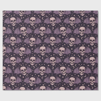 Papier Cadeau Crânes à ailes violettes motif lune céleste