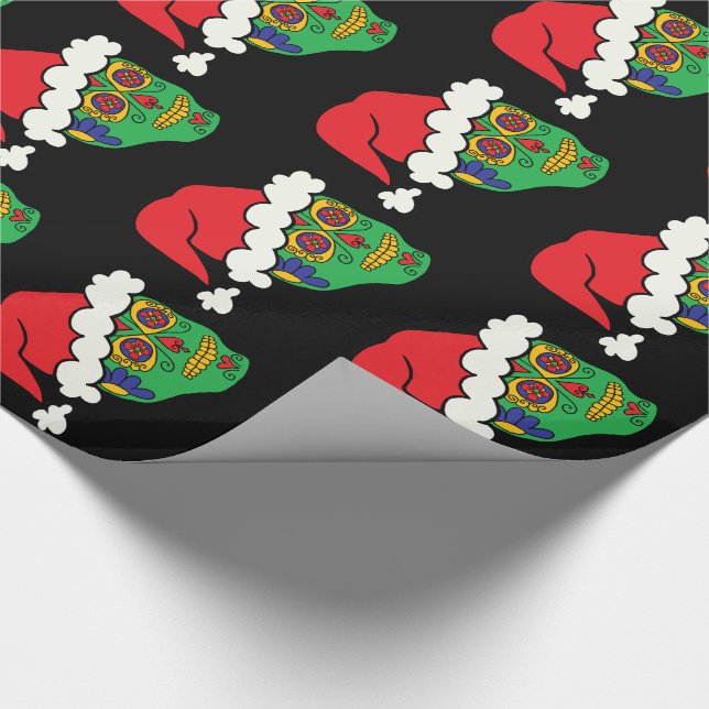 Papier Cadeau Crânes à sucre Xmas Père Noël personnalisables (Coin)