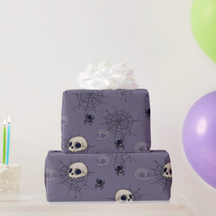 Papier Cadeau Crânes Araignées Toiles d'araignées Bleu Halloween