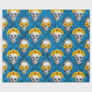 Papier Cadeau Crânes bleues et série tournesol Design 1