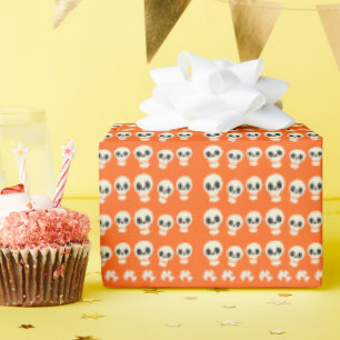 Papier Cadeau crânes d'Halloween sur fond orange