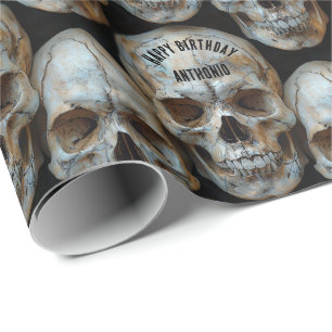 Papier Cadeau Crânes empilés Paris Catacombes Halloween gothique