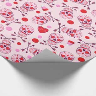 Papier Cadeau Crânes et flèches aléatoires de sucre de coeur