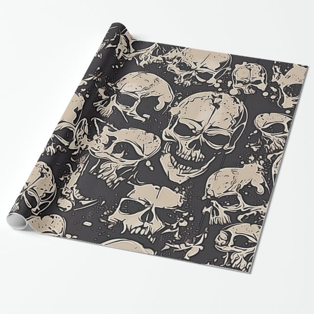 Papier Cadeau Crânes grunges dispersés (Déroulé)