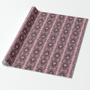 Papier Cadeau Crânes noir Cameo Damask sur papier d'enveloppemen