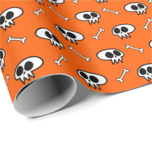 Papier Cadeau Crânes n'os (orange) Papier d'enveloppement
