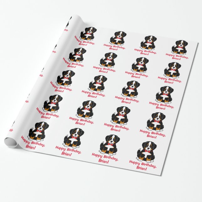 Papier Cadeau Cravate Bernese Mountain Dog Bow Personnalisable (Déroulé)