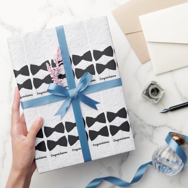 Papier Cadeau Cravates noir en noir sur blanc avec un accueil ch (Cadeaux)