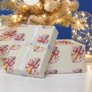 Papier Cadeau Crayon Coquette Arc Remerciement Enseignant École