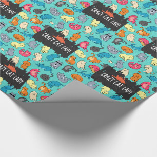 Papier Cadeau Crazy Cat Lady Cute et Playay Cat Motif