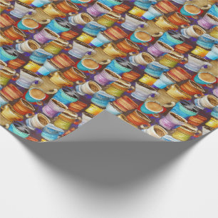Papier Cadeau Crazy Cups café Motif aquarelle