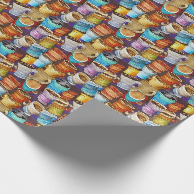 Papier Cadeau Crazy Cups café Motif aquarelle (Coin)