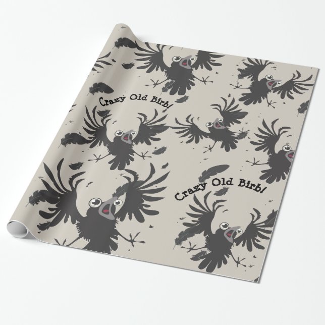 Papier Cadeau Crazy Vieux Oiseau Corbeau~papier d'emballage (Déroulé)