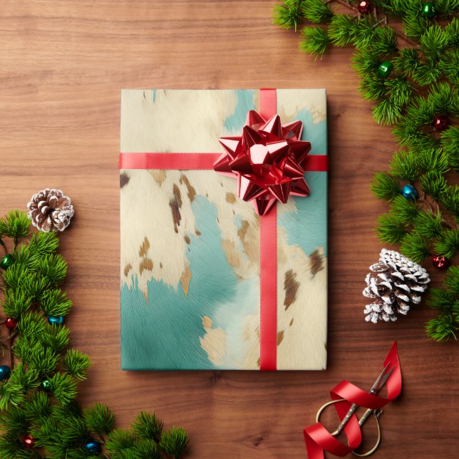 Papier Cadeau Cream Gold Turquoise Cowhide Animal (Cadeau de vacances)