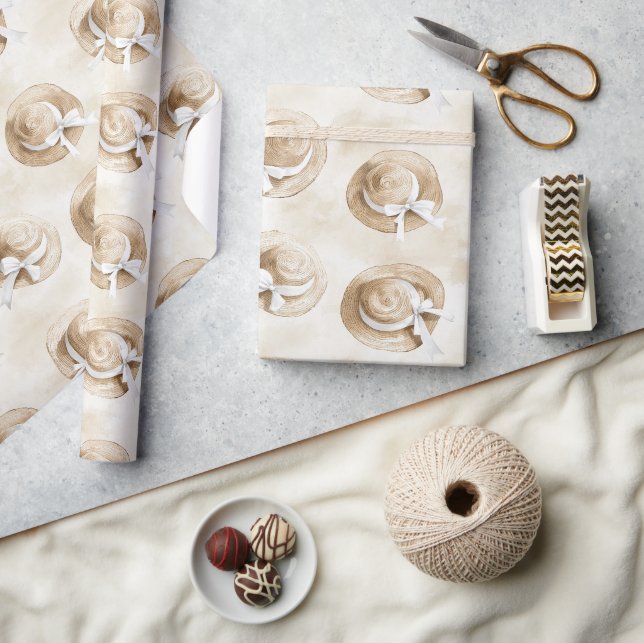 Papier Cadeau Cream Sand Beach Hats Birthday (Artisanat)