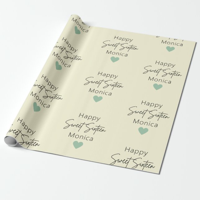 Papier Cadeau Cream Sweet 16 Anniversaire personnalisé (Déroulé)