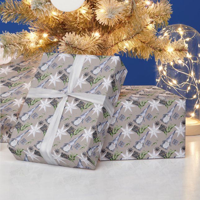 Papier Cadeau Create Your Own Silver Hygge Gnomes & Stars (Vacances)