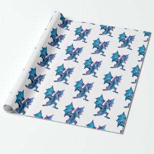 Papier Cadeau Créature Artistique Brillante Dragon de Feu Bleu É