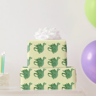Papier Cadeau créature imaginaire mythique dragon vert mignon