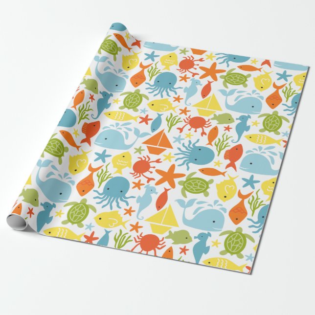 Papier Cadeau Créatures marines Papier d'enveloppement nautique (Déroulé)