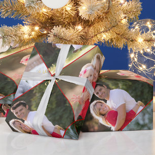 Papier Cadeau Créer Personnalisé 5 Photo Collage Rouge Or Noël